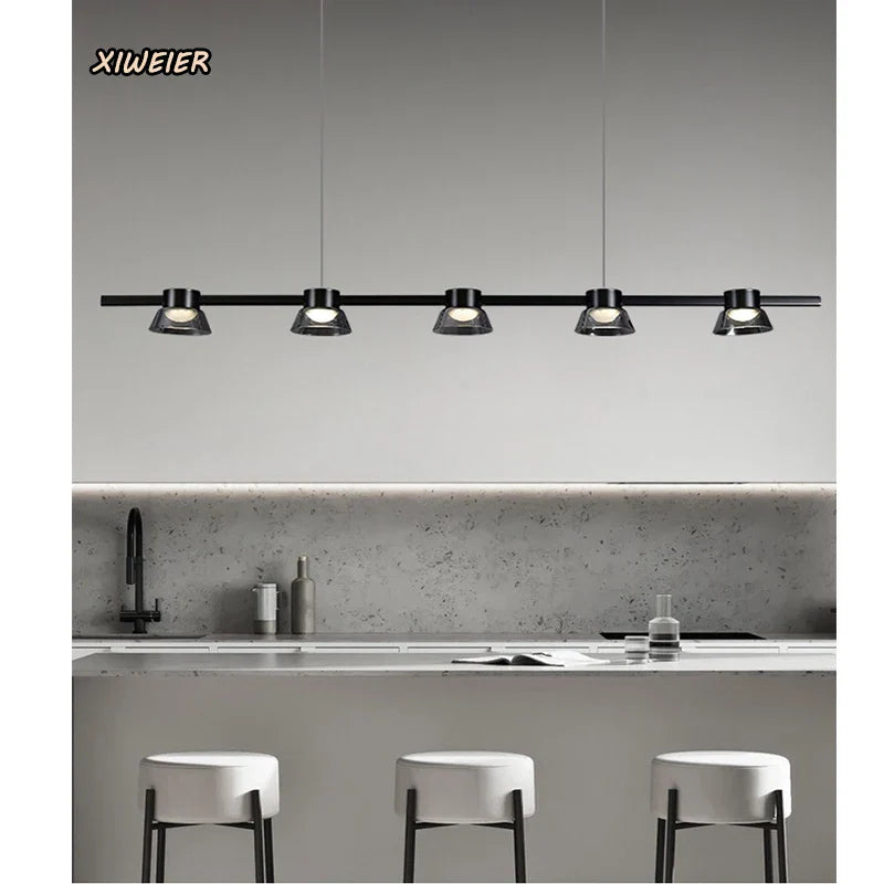 Axyaa Modern Black Strip Chandelier with LED for Living Room and Office
