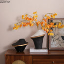 Axyaa Black White Color Block Ceramic Vase Gold Plant Pot Room Decor Aesthetic
