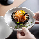 Axyaa White Ceramic Flower Edge Snack Plate Set for Molecular Cuisine Kitchen Tableware