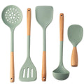 Axyaa Silicone Utensils Set with Wooden Handle, Non-stick Spatula Cookware Kit