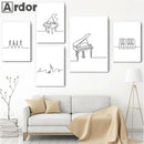 Axyaa Nordic Piano Music Notes Wall Art Poster - Black White Canvas Print
