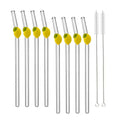 Axyaa Lemon Shaped Glass Drinking Straws Set with Brush Bag - Bar Drinkware