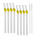 Axyaa Lemon Shaped Glass Drinking Straws Set with Brush Bag - Bar Drinkware