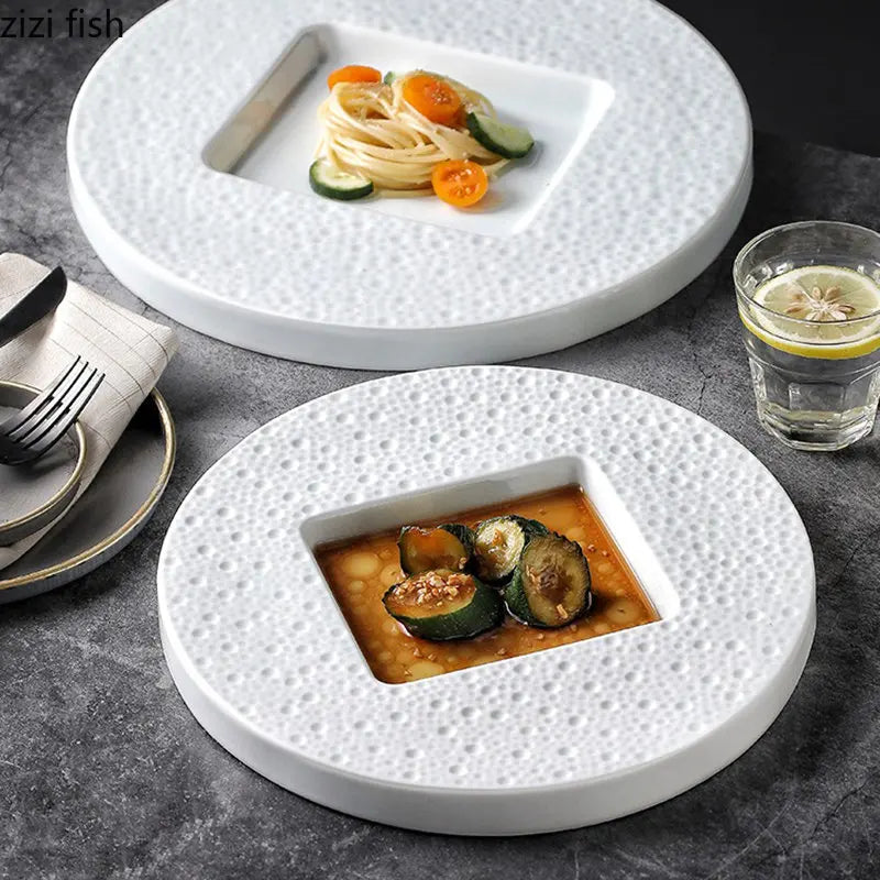 Axya Stone Pattern Ceramic Dinner Plate Set - Restaurant Quality Tableware