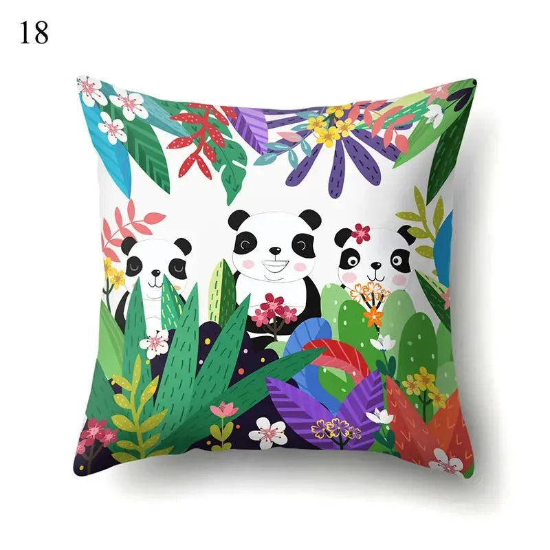 Sloth & Tropical Plants Printed Pillow Cover by Axyaa