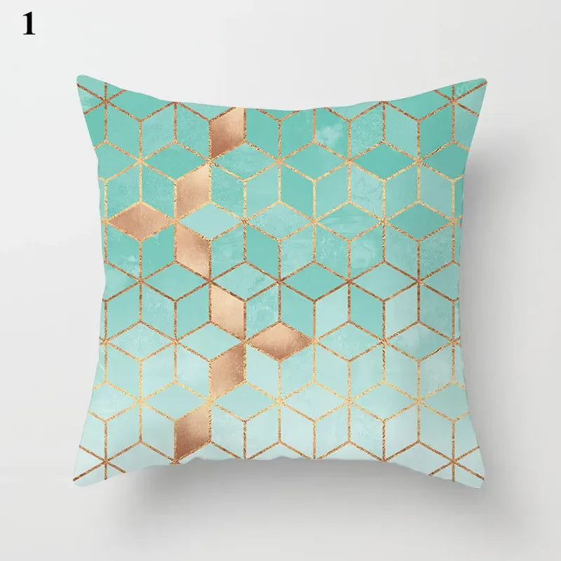 Axyaa Mint Green Blue Geometric Cushion Cover Modern Home Decor