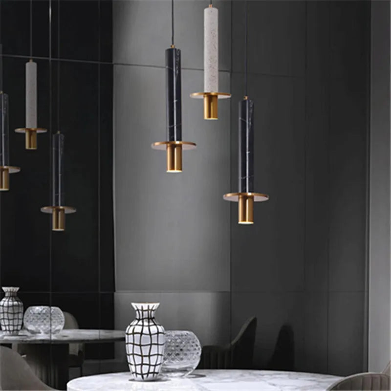 Axyaa Modern Marble Chandelier Terrazzo Cylindrical Spot Light for Restaurant and Bedroom