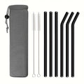 Axyaa Glass Straws Set with Brush Bag, 9pcs Smoothie Cocktail Milkshake Juice Straws