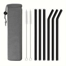 Axyaa Glass Straws Set with Brush Bag, 9pcs Smoothie Cocktail Milkshake Juice Straws