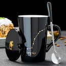 Axyaa Constellations Ceramic Mug Set with Spoon & Lid, 420ml Black Coffee Cup