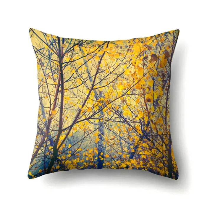 Axyaa Yellow Plant Landscape Print Decorative Cushion Cover 45X45CM