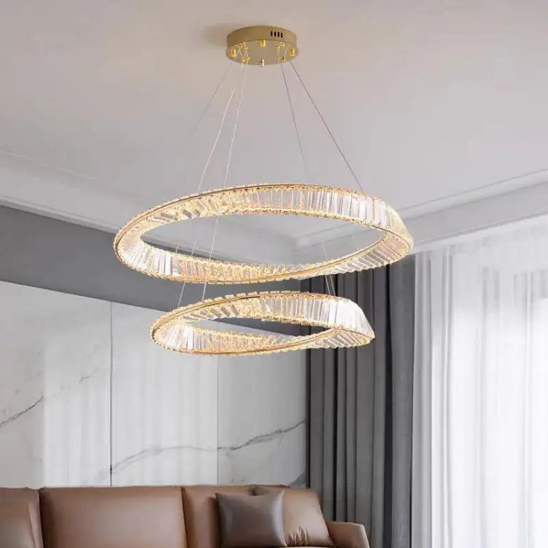 Luxury Gold K9 Crystal Pendant Lamp by Axyaa - Dimmable LED Irregular Ring