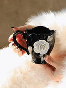 Axya White Rose Ceramic Coffee Mugs, Set of 2