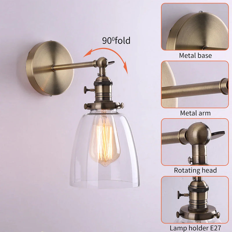 Axyaa Minimalist Glass Wall Lamps Antique Bronze Finish for Living Room Bedroom
