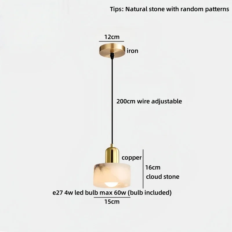 Axyaa Cloud Stone LED Pendant Light - Gold/Copper Round Lampshade - Modern Hanglamp