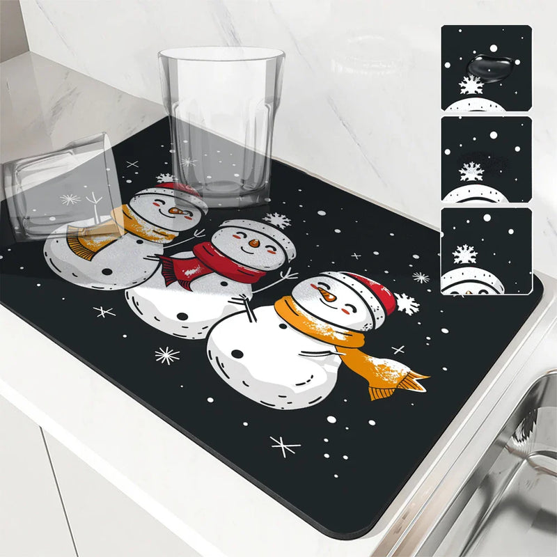 Christmas Snowmen Snowflakes Drying Mat for Kitchen Table Decoration - Axyaa