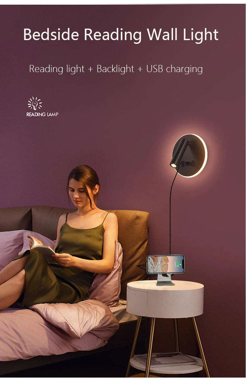 Axyaa LED Wall Lamp with USB Charging, Modern Minimalist Design
