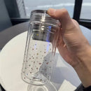 Axyaa Star Double Glass Water Bottle Tea Cup with Filter & Sleeve