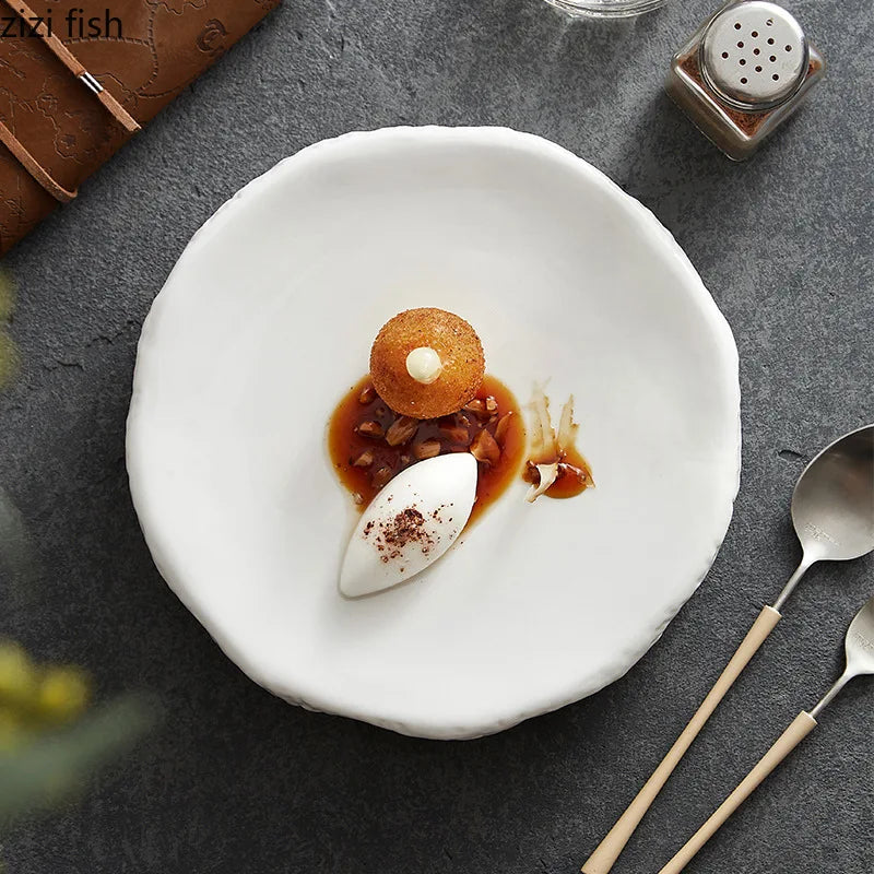 Axya Stone Pattern Ceramic Double Layer Plate for Dessert & Sushi