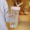 Axyaa Glass Water Bottle with Tea Infuser Filter Straw, Kawaii Design, 750ml