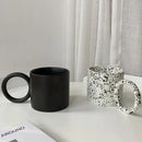 Axyaa Ceramic Round Handle Mugs White Black Splash-ink Tea Milk Water Cup