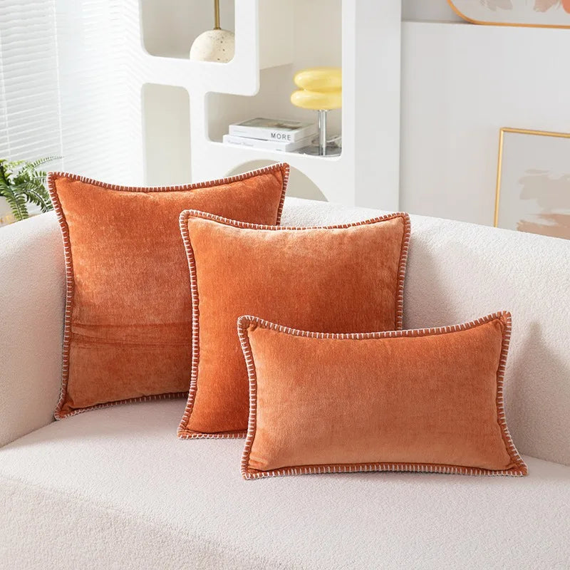 Blue Chenille Luxury Lumbar Pillow Case for Bed Sofa Couch by Axyaa