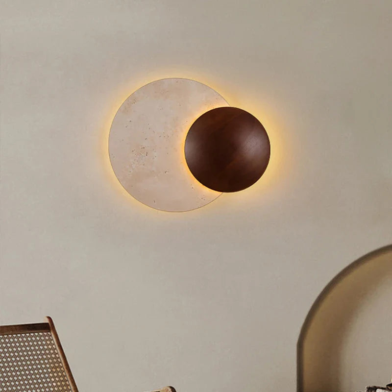 Art Deco LED Wall Lamp by Axyaa in Natural Stone Dark Wood, Dimmable for Indoor Spaces