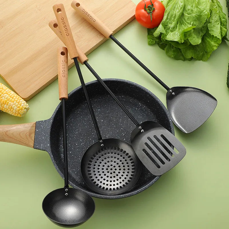 Axyaa Stainless Steel Wooden Handle Kitchen Utensil Set
