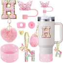 Axyaa Cup Accessories Set: Butterfly Straw, Cover, Cap, Boot, Handle Charm, Initials Sticker