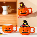 Axyaa Funny Pumpkin Ceramic Coffee Cup with Lid for Halloween Gift