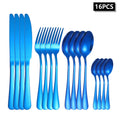 Axyaa 24-Piece Stainless Steel Cutlery Set, Blue Round Handle, Suitable for Home and Hospitality