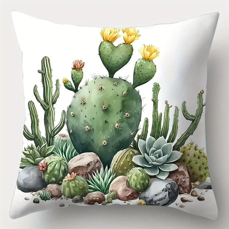 Axyaa Cactus Flower Sofa Pillow Case Set, 17.7" Home Decor Single-Sided Print