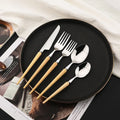 Axyaa Wooden Handle Stainless Steel Cutlery Set - 6Pcs Flatware Knife Fork Spoona
