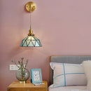 Axyaa Tiffany Glass LED Wall Lamp Pull Chain Switch Vintage Copper Wall Lights