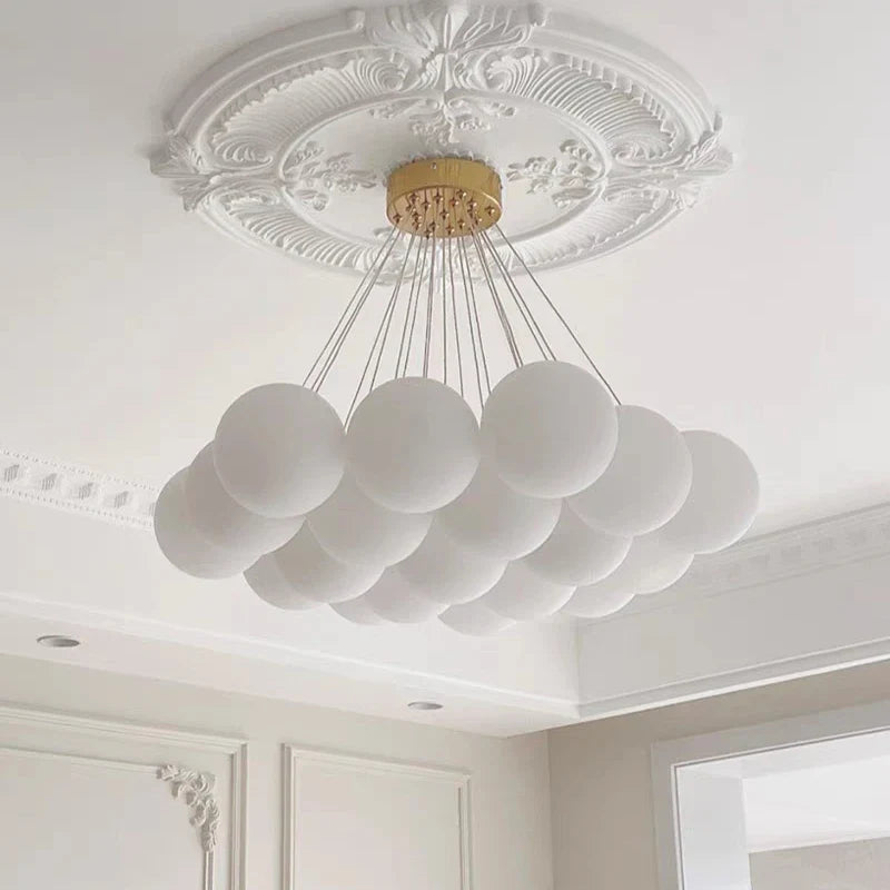 Axyaa White Glass Ball Chandelier Ceiling Modern Minimalist Hanging Lamp