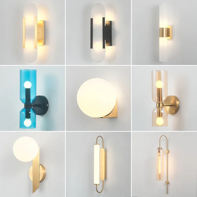 Axyaa Brass Glass Wall Sconce: Modern Scandinavian Interior Lamp for Living Room