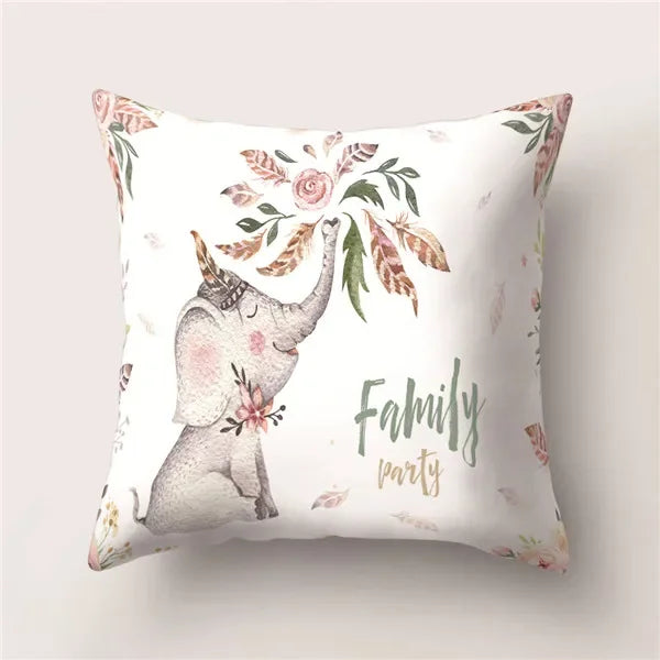 Tropical Cactus Flower Cat Print Pillow Cover 45X45CM for Home Sofa Chair