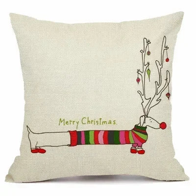 Axyaa Christmas Sausage Style Cushion Cover | Festive Dog Decorative Pillow Cover 45x45cm