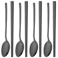 Axyaa 8-Piece Black Stainless Steel Cutlery Set with Sushi Sticks and Korean Chopsticks