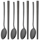 Axyaa 8-Piece Black Stainless Steel Cutlery Set with Sushi Sticks and Korean Chopsticks
