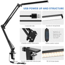 Axyaa 60CM LED Reading Table Lamp - Black L-Shaped Floor Lamp with USB Switch, Infinitely Dimmable