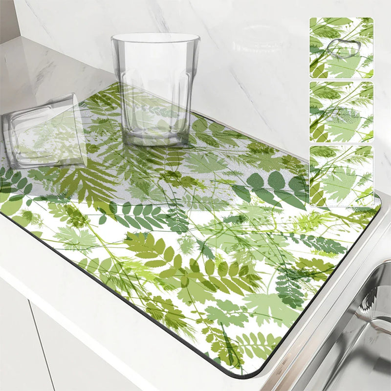 Axyaa Diatom Mud Kitchen Drain Pads – Tropical Plant Absorbent Tableware Draining Mat