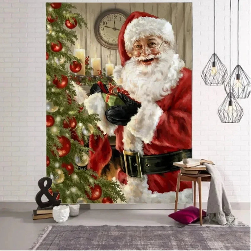 Axyaa Santa Claus Print Tapestry for Christmas Decor