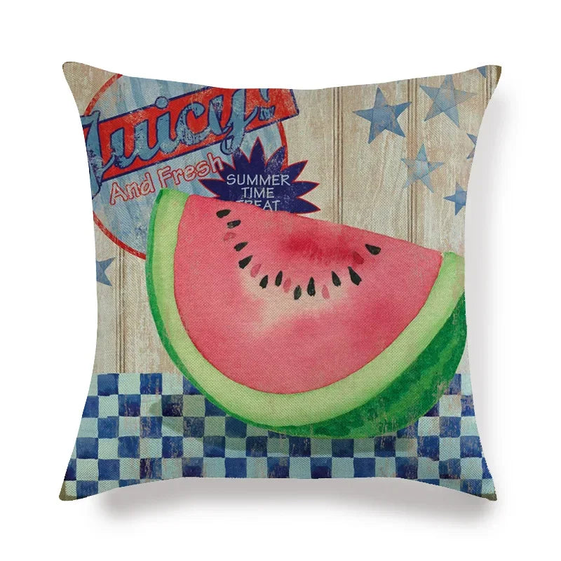 Axyaa Watermelon Pineapple Banana Printed Linen Cushion Cover for Sofa Couch 45X45CM