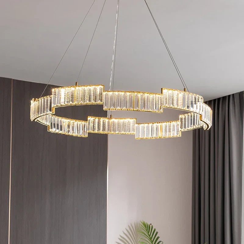 Axyaa Crystal Pendant Chandelier: Modern Luxury LED Lighting Fixture for Living, Dining, Kitchen, Bedroom