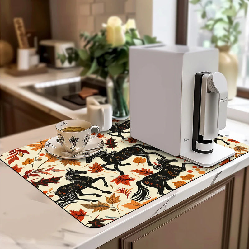 Axyaa Watercolor Flower Branches Maple Drying Mat for Kitchen Counter Drain Mats