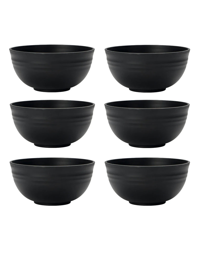 Axyaa Black Grain Bowl Set - Reusable Plastic Dinner Bowls for Food, Dessert, and Camping