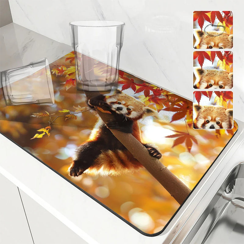 Axyaa Autumn Red Panda Maple Leaf Drying Mat