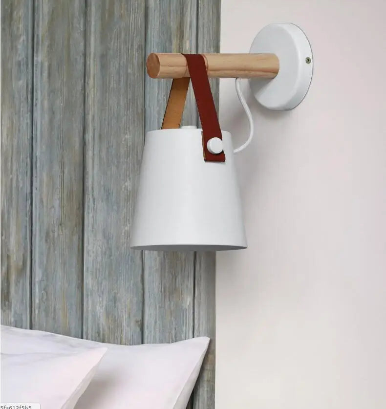 Nordic Wooden Wall Lights Bedside Lamp Modern Sconce for Bedroom with White Lampshade, Axyaa Brand