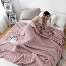 Axyaa Summer Waffle Plaid Cotton Bed Blanket in Green Pink Color